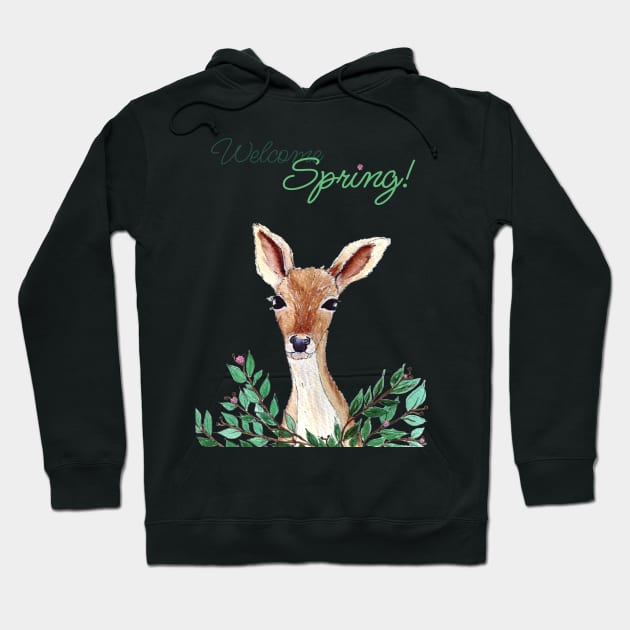 Welcome spring Cute Watercolor deer Hoodie by Wolshebnaja